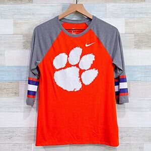Clemson Tigers The Nike Tee Orange Gray Raglan Sleeve Football Womens Medium